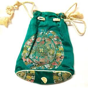 Oriental Design Embroidered Drawstring Pouch